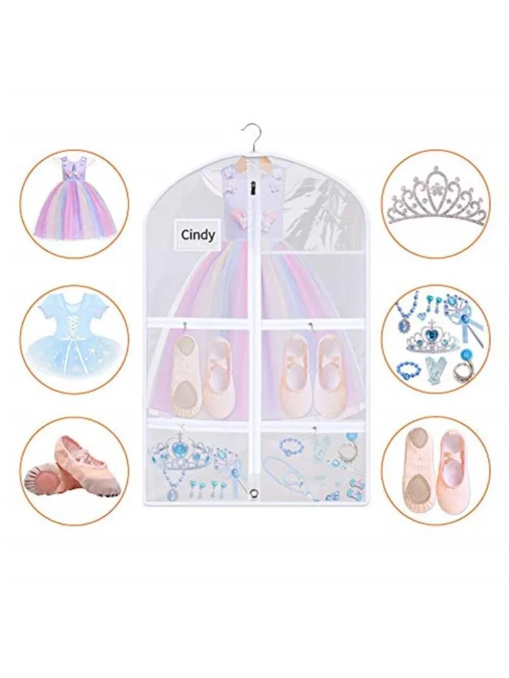 Dance Costume Garment Bag Travel Hanging Dress Storage Clear Pockets 50 Inch